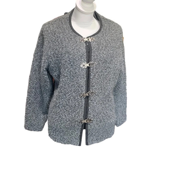 Vintage C.O. Petites Grey Cardigan with built in dark grey Tank, metal clasps - Picture 2 of 7